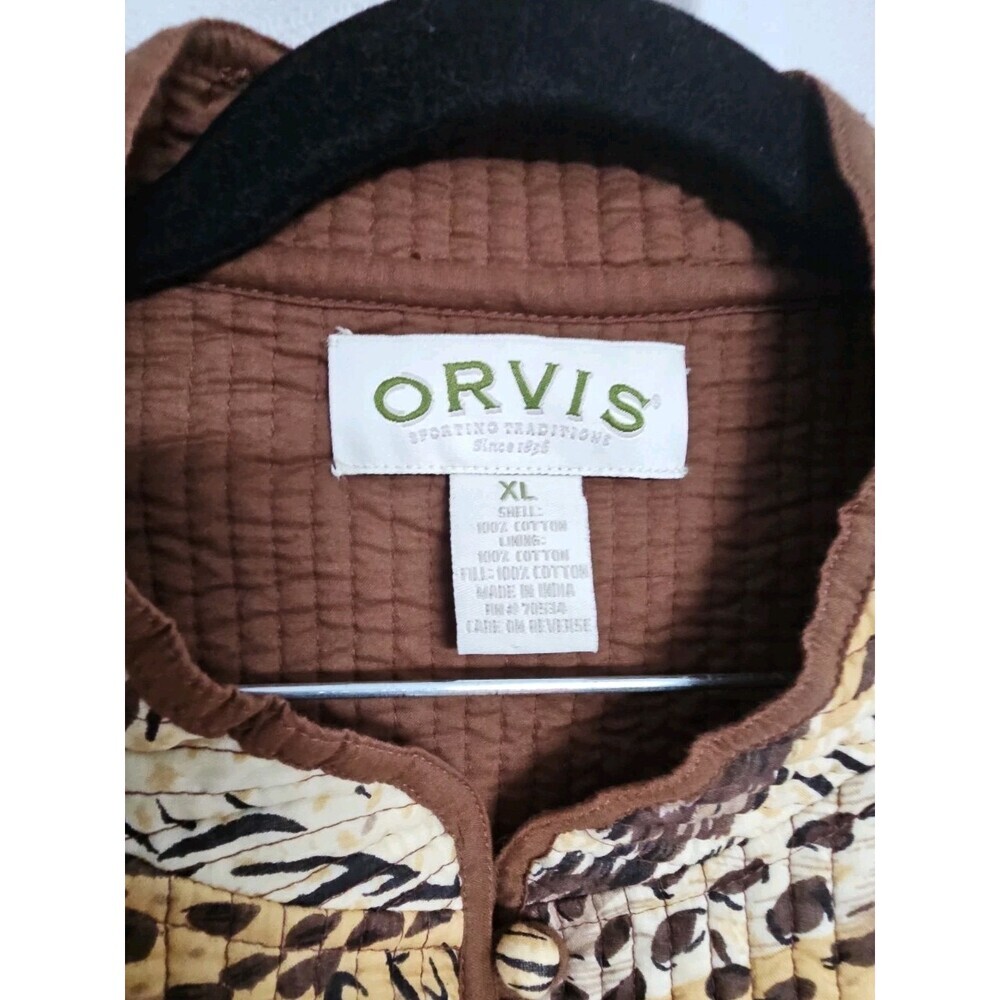 ORVIS Women Size XL Quilted Jacket Reversible Animal Print/Brown Button Up Boho - Picture 5 of 10